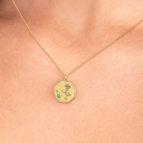 Year of the Snake Engravable Zodiac Medallion Necklace – Sterling Silver with Alexandrite