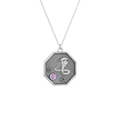 Year of the Snake Engravable Zodiac Medallion Necklace – Sterling Silver with Amethyst