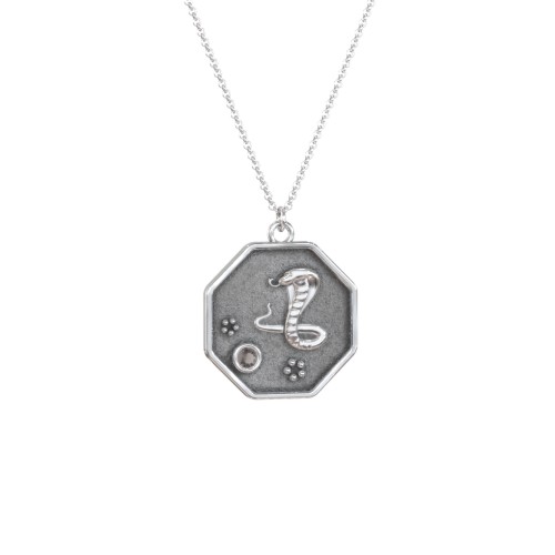 Year of the Snake Engravable Zodiac Medallion Necklace – Sterling Silver with Smokey Quartz