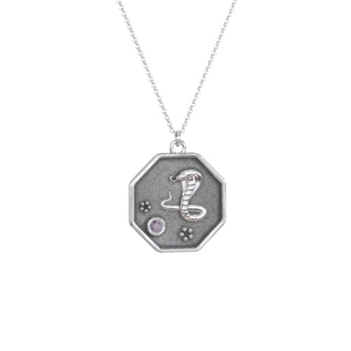 Year of the Snake Engravable Zodiac Medallion Necklace – Sterling Silver with Alexandrite