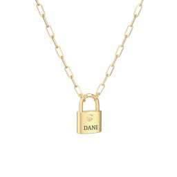 Engravable Lock Necklace with Gemstone
