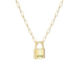 Engravable Lock Necklace with Gemstone