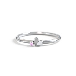 Dainty Folded Heart Ring with Accent in 925 Sterling Silver with Amethyst