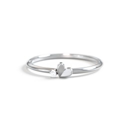 Dainty Folded Heart Ring with Accent in 925 Sterling Silver with Aquamarine