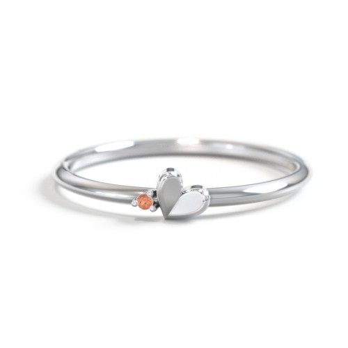 Dainty Folded Heart Ring with Accent – Sterling Silver with Garnet