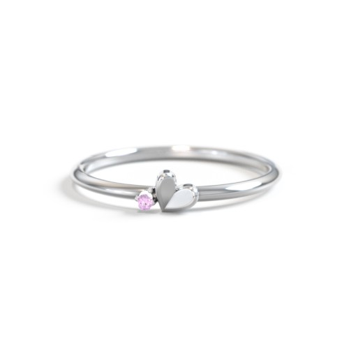 Dainty Folded Heart Ring with Accent – Sterling Silver with Amethyst