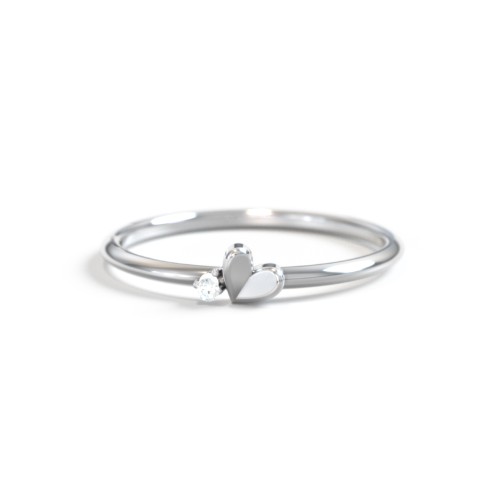 Dainty Folded Heart Ring with Accent – Sterling Silver with Aquamarine