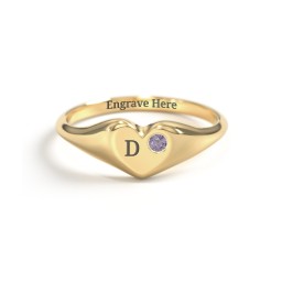 Initial Heart Signet Ring with Gemstone