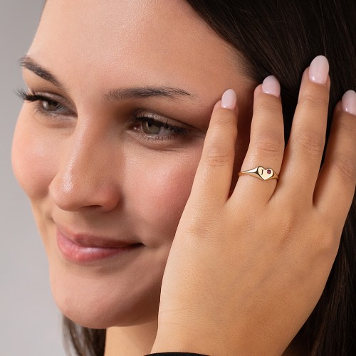 Initial Heart Signet Ring with Gemstone