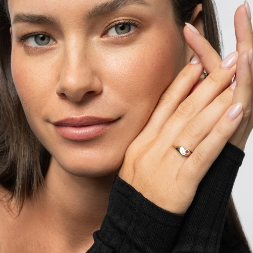 Initial Heart Signet Ring with Gemstone