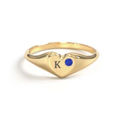 Initial Heart Signet Ring with Gemstone – Vermeil with Blue Sapphire