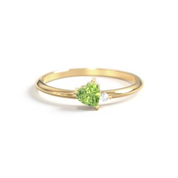 Dainty Diagonal Gemstone Heart Ring with Accent in 18K Gold Plated Silver with Peridot and Cubic Zirconia
