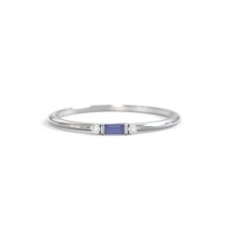 Dainty East-West Minimalist Baguette Ring with Accents in 925 Sterling Silver with Blue Sapphire and Cubic Zirconia