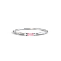 Dainty East-West Minimalist Baguette Ring with Accents in 925 Sterling Silver with Pink Tourmaline and Cubic Zirconia