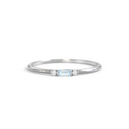 Dainty East-West Minimalist Baguette Ring with Accents in 925 Sterling Silver with Blue Topaz and Cubic Zirconia
