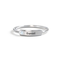 Engravable Bar Ring with Accent in 925 Sterling Silver with Blue Topaz