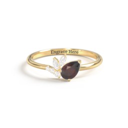 Tilted Pear Gemstone Ring with Cluster Accents in 9K Solid Yellow Gold with Garnet and Cubic Zirconia