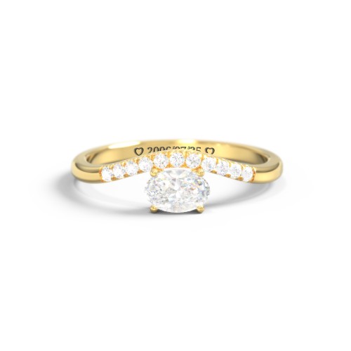 East-West Oval Gemstone Curved Ring with Accents – 9kt Yellow Gold with Lab Diamond and Diamond