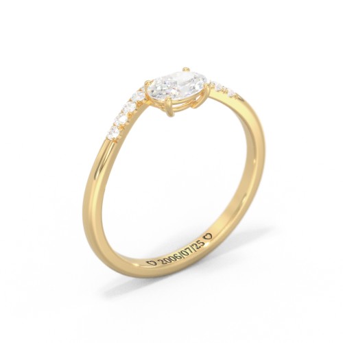 East-West Oval Gemstone Curved Ring with Accents – 9kt Yellow Gold with Lab Diamond and Diamond