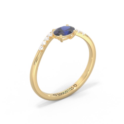 East-West Oval Gemstone Curved Ring with Accents – 9kt Yellow Gold with Blue Sapphire and Cubic Zirconia