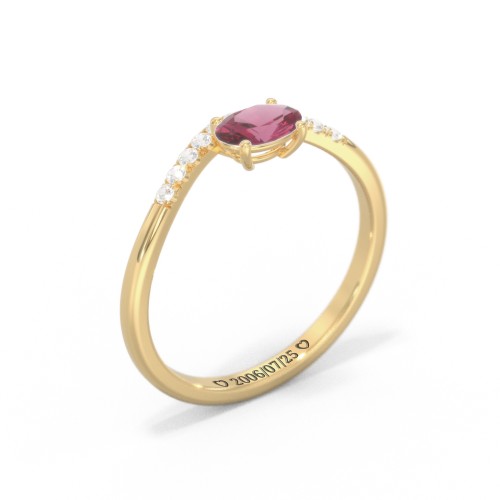 East-West Oval Gemstone Curved Ring with Accents – 9kt Yellow Gold with Pink Tourmaline and Cubic Zirconia