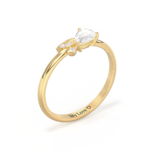 Pear Gemstone Ring with Leaf Motif Accent Stones – 18K Gold Plated Silver with Lab Diamond and Diamond