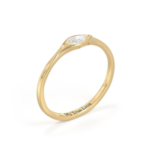 East-West Marquise Ring – 18K Gold Plated Silver with Diamond