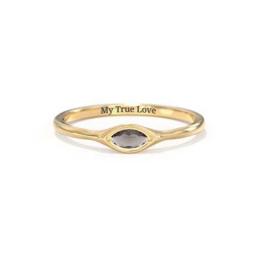 East-West Marquise Ring – 18K Gold Plated Silver with Smokey Quartz