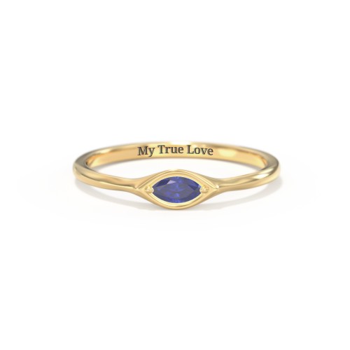East-West Marquise Ring – 18K Gold Plated Silver with Blue Sapphire