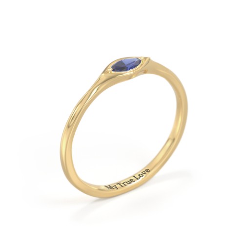East-West Marquise Ring – 18K Gold Plated Silver with Blue Sapphire