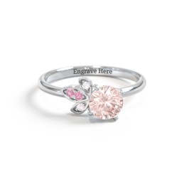 Round Gemstone Ring with Petal Accents
