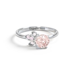 Round Gemstone Ring with Petal Accents