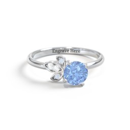 Round Gemstone Ring with Petal Accents