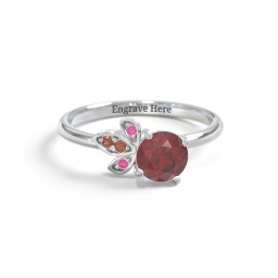 Round Gemstone Ring with Petal Accents