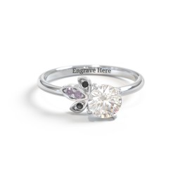 Round Gemstone Ring with Petal Accents