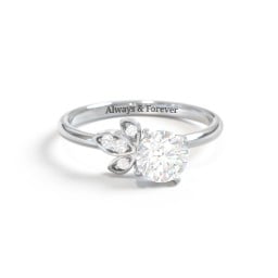 Round Gemstone Ring with Petal Accents