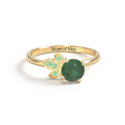 Round Gemstone Ring with Petal Accents in 18K Gold Plated Silver with Emerald and Green Premium Zirconia