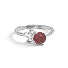 Round Gemstone Ring with Petal Accents – Sterling Silver with Red Premium Zirconia, Cubic Zirconia, and White Premium Zirconia
