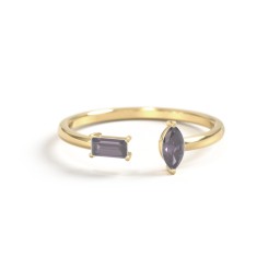 Baguette & Marquise Gemstone Open Cuff Ring in 18K Gold Plated Silver