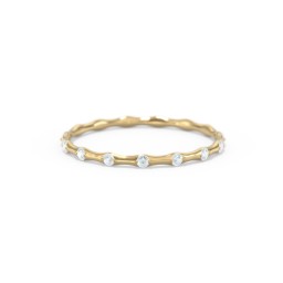 Dainty Stackable Half Eternity Ring with Bezel Set Accents in 9K Solid Yellow Gold with Aquamarine