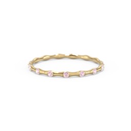 Dainty Stackable Half Eternity Ring with Bezel Set Accents in 9K Solid Yellow Gold with Pink Tourmaline