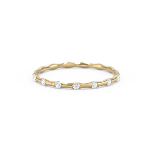 Dainty Stackable Half Eternity Ring with Bezel Set Accents – 9kt Yellow Gold with Aquamarine