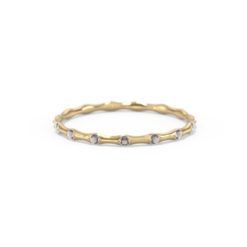 Dainty Stackable Half Eternity Ring with Bezel Set Accents – 9kt Yellow Gold with Smokey Quartz