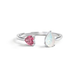 Heart & Pear Gemstone Open Cuff Ring