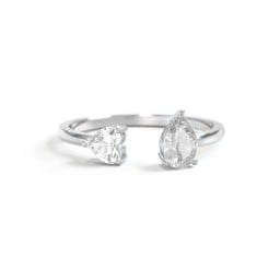 Heart & Pear Gemstone Open Cuff Ring