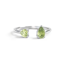 Heart & Pear Gemstone Open Cuff Ring
