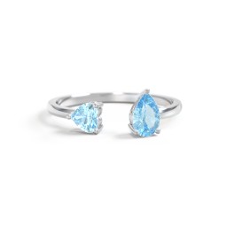 Heart & Pear Gemstone Open Cuff Ring