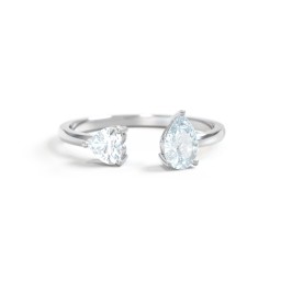Heart & Pear Gemstone Open Cuff Ring