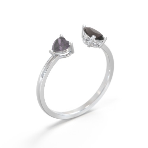 Heart & Pear Gemstone Open Cuff Ring