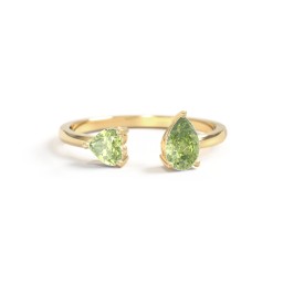 Heart & Pear Gemstone Open Cuff Ring in 18K Gold Plated Silver with Peridot